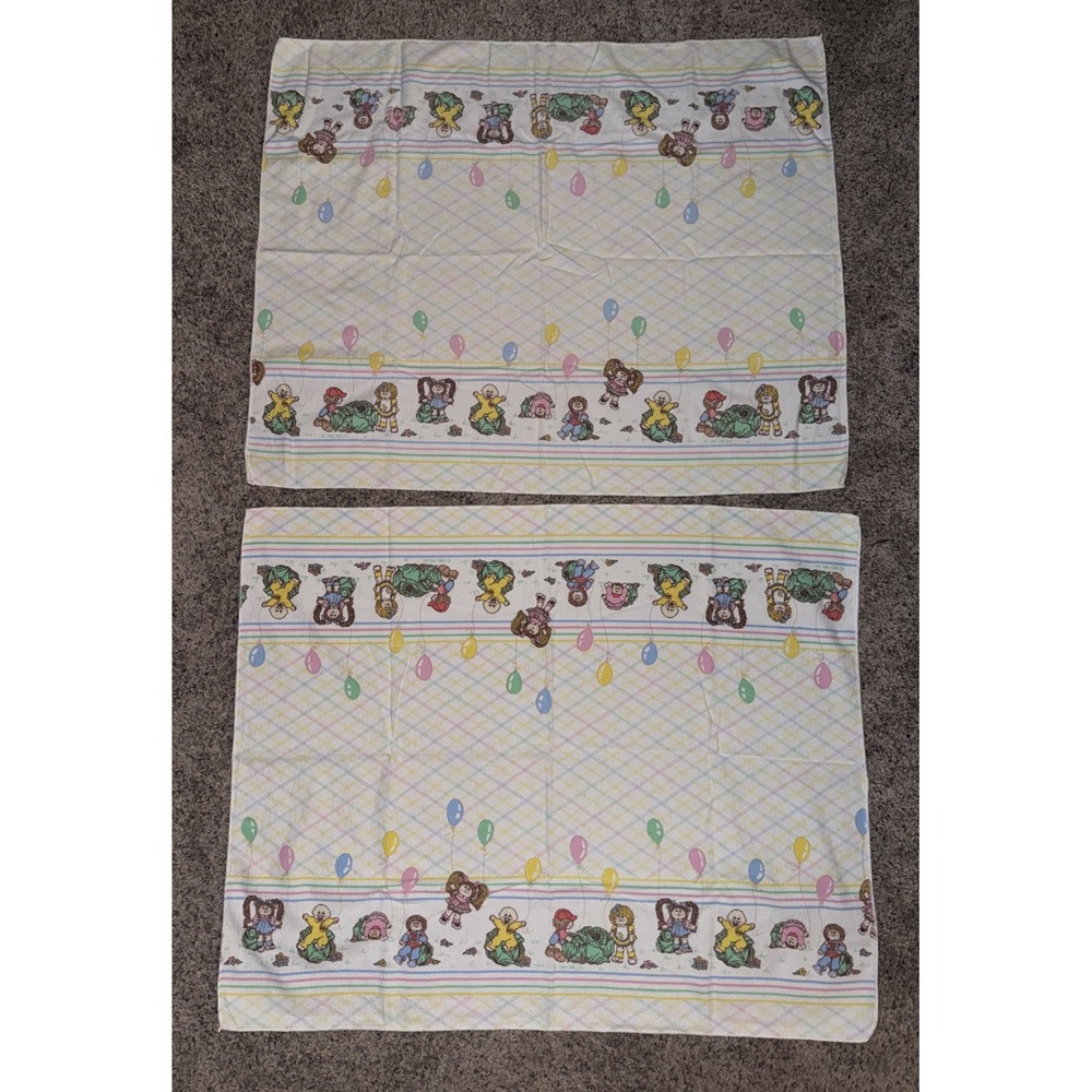 2 Cabbage Patch Kids 1983 Doll Blanket Baby Receiving Blanket 34"x 28"